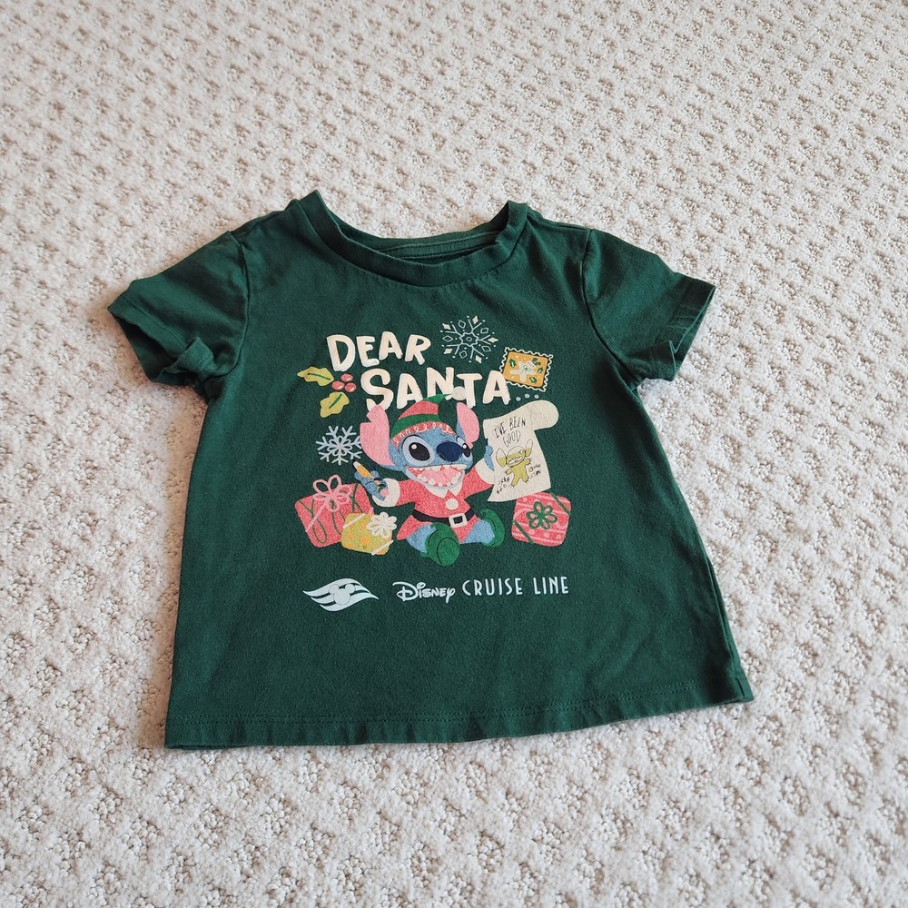 Disney Cruise Line Stitch Dear Santa Christmas Green Kids T-Shirt Size 4 XS